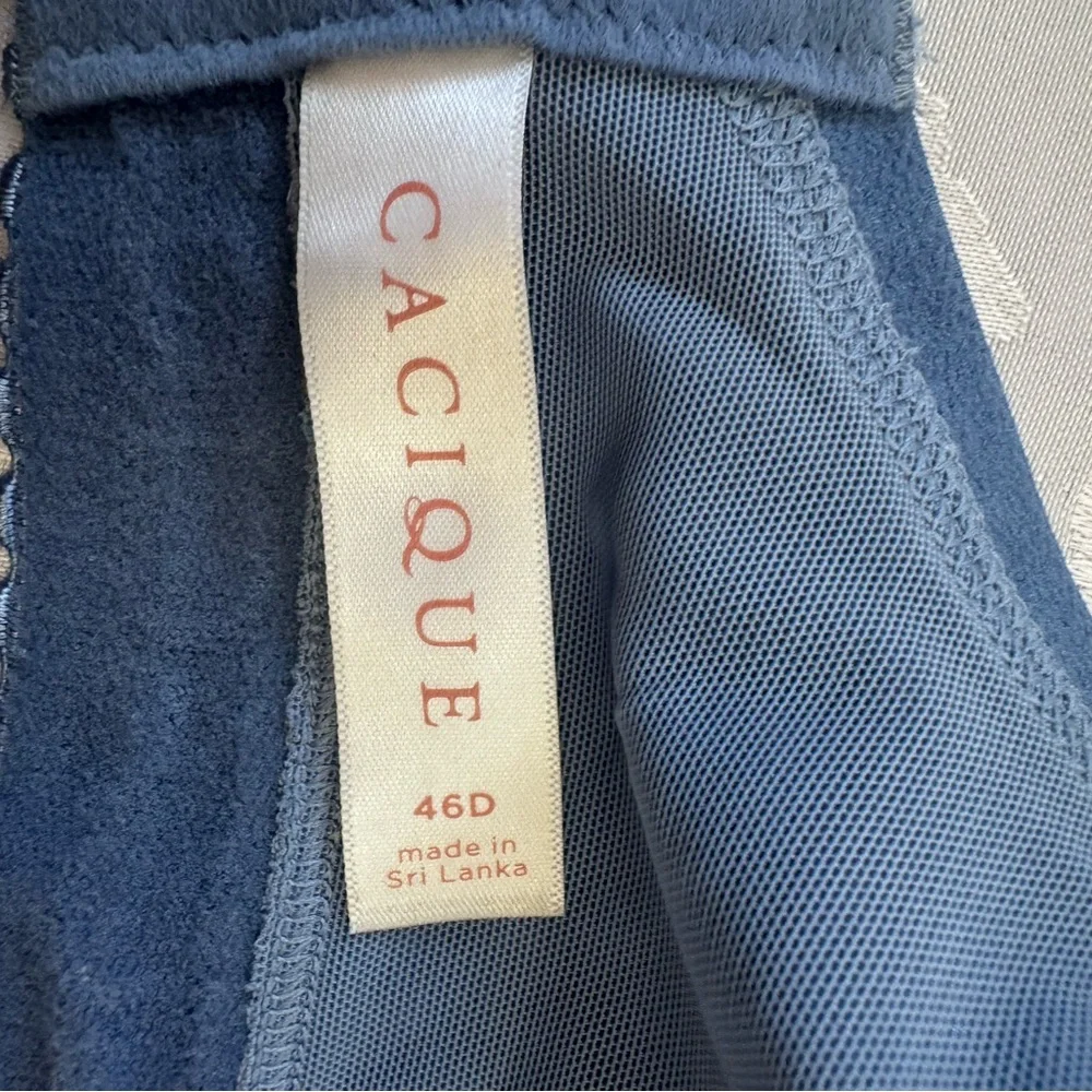 Cacique Lightly Lined T Shirt Bra Plus Size 46D Blue Lace‎ Logo Sexy Underwire